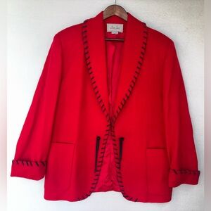 VINTAGE GINA LUCCI Red Wool Oversized Blazer Jacket Western Leather Stitching